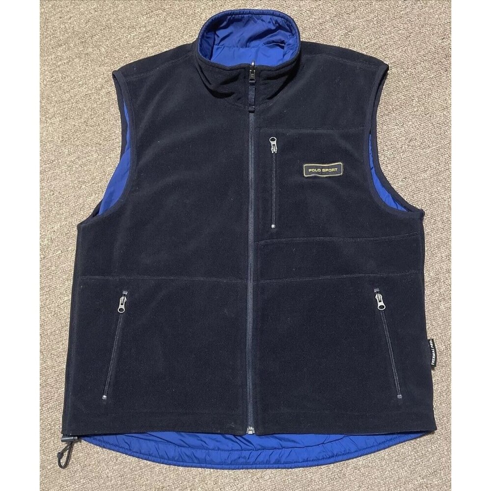 Vintage 90s Large Polo Sport Ralph Lauren Reversible Full Zip Fleece Vest